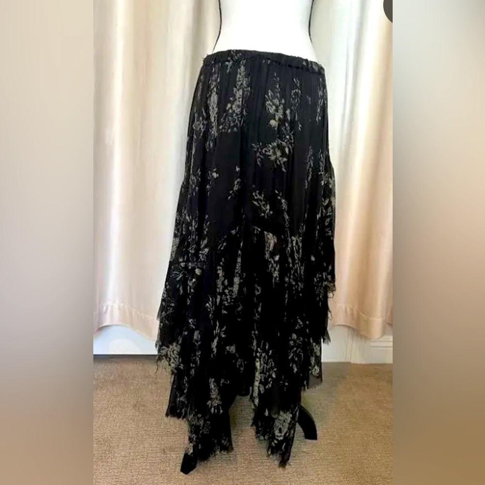 Free People Floral Linen Black Maxi Skirt size XS
